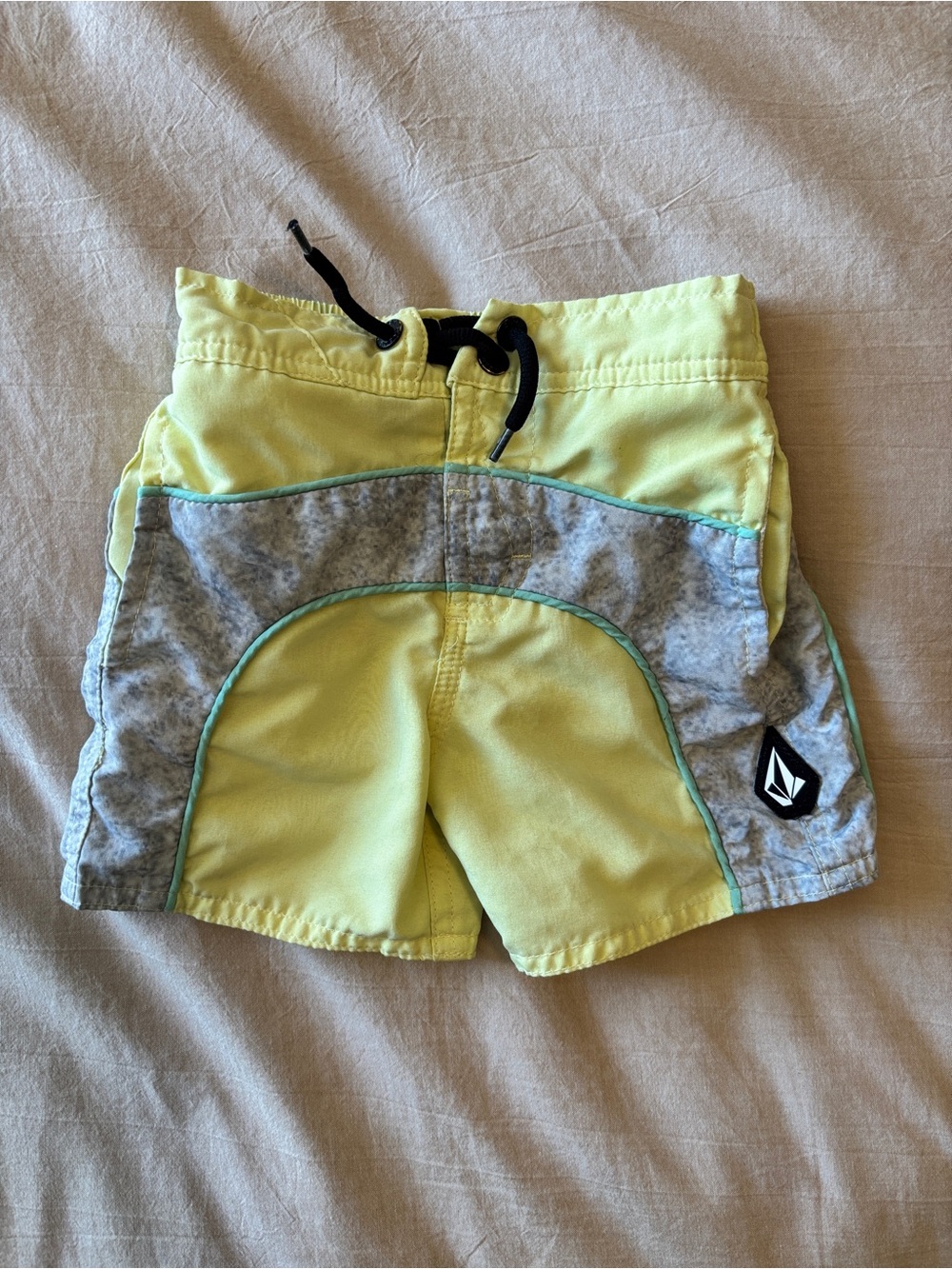 Volcom Boys' Yellow Swim Shorts with Gray Panels size 12 month